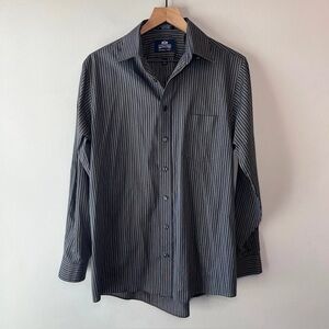 Stafford Men's Black and Gray Striped Shirt
